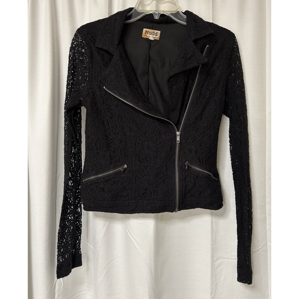 Vtg Y2k Retro Mudd Black Lace Moto Biker Jacket Grunge Goth Rockabilly M
